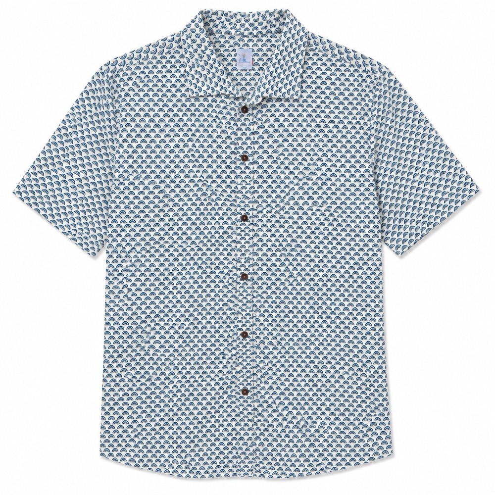 Johnnie-O Antonio Short Sleeve Button Down Men XL Blue Geometric Coastal Preppy